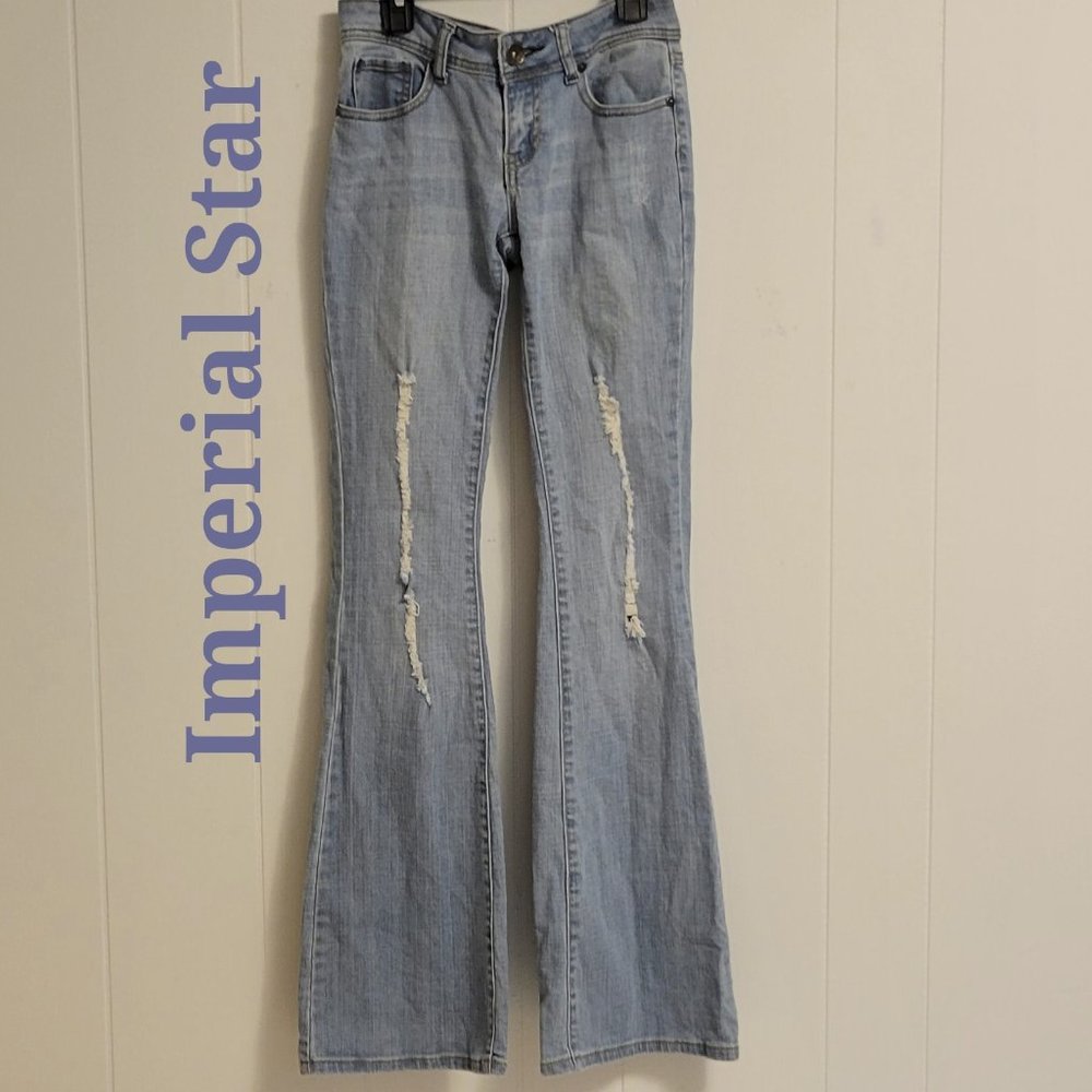 ❣️HP❣️Imperial Star distressed bell bottom light blue jeans Sz: 5 (jr)